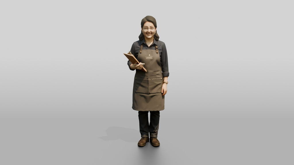 East Asian Woman Cafe Manager in Apron