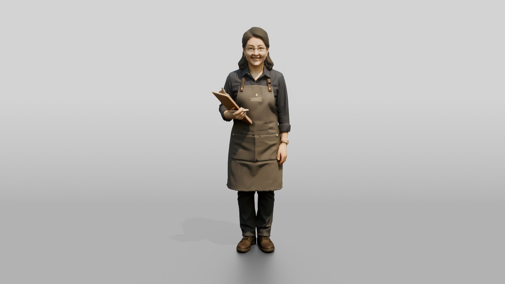 East Asian Woman Cafe Manager in Apron