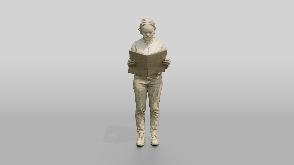 Homeless Woman Reading a Folded Newspaper