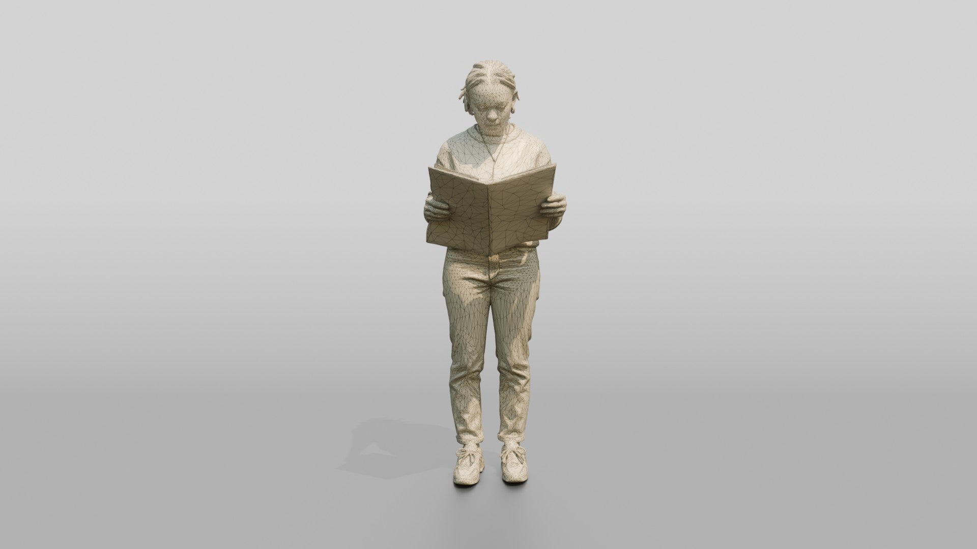 Homeless Woman Reading a Folded Newspaper