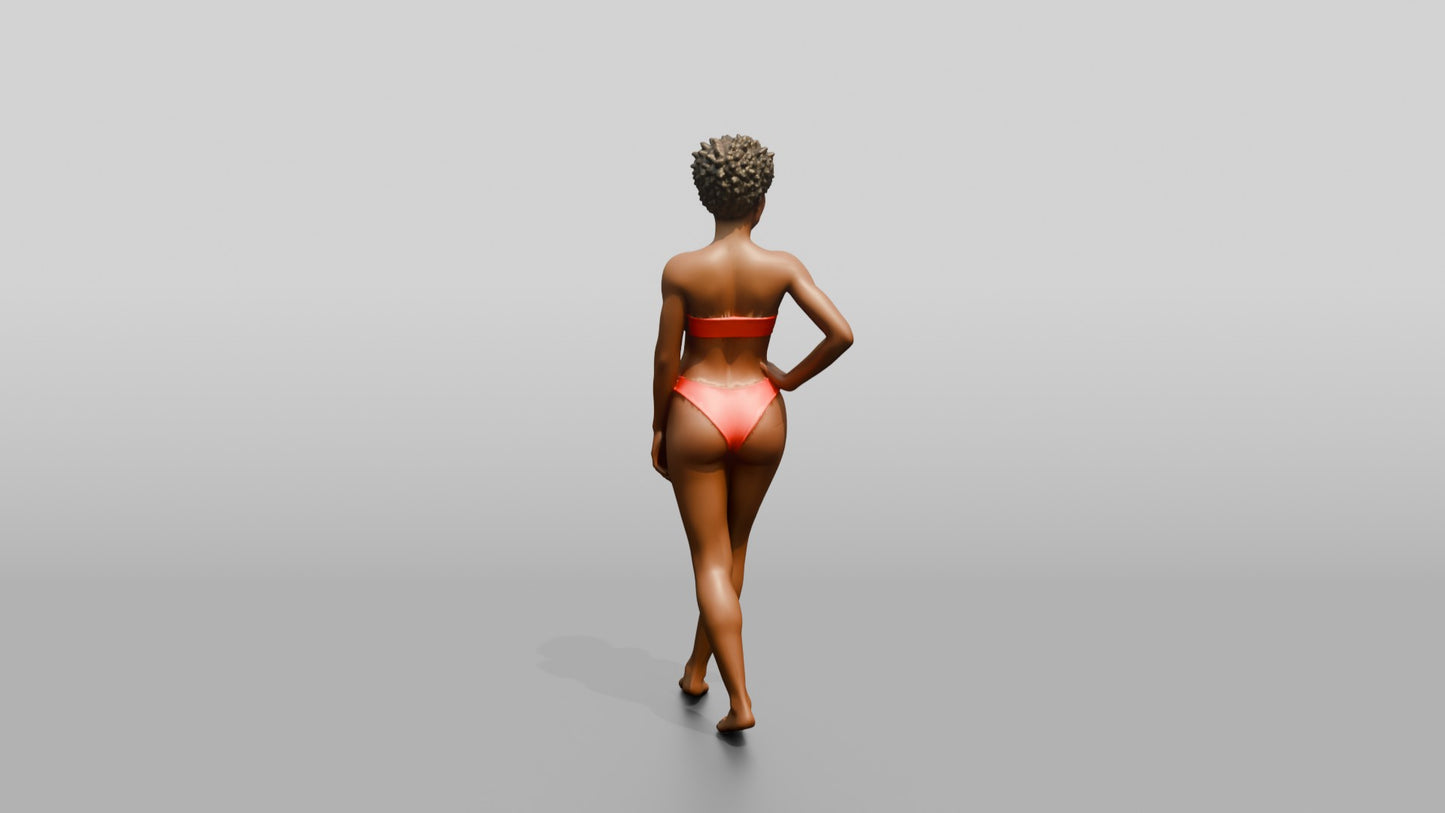 Black Woman in Red Two-Piece Swimsuit Hand on Hip