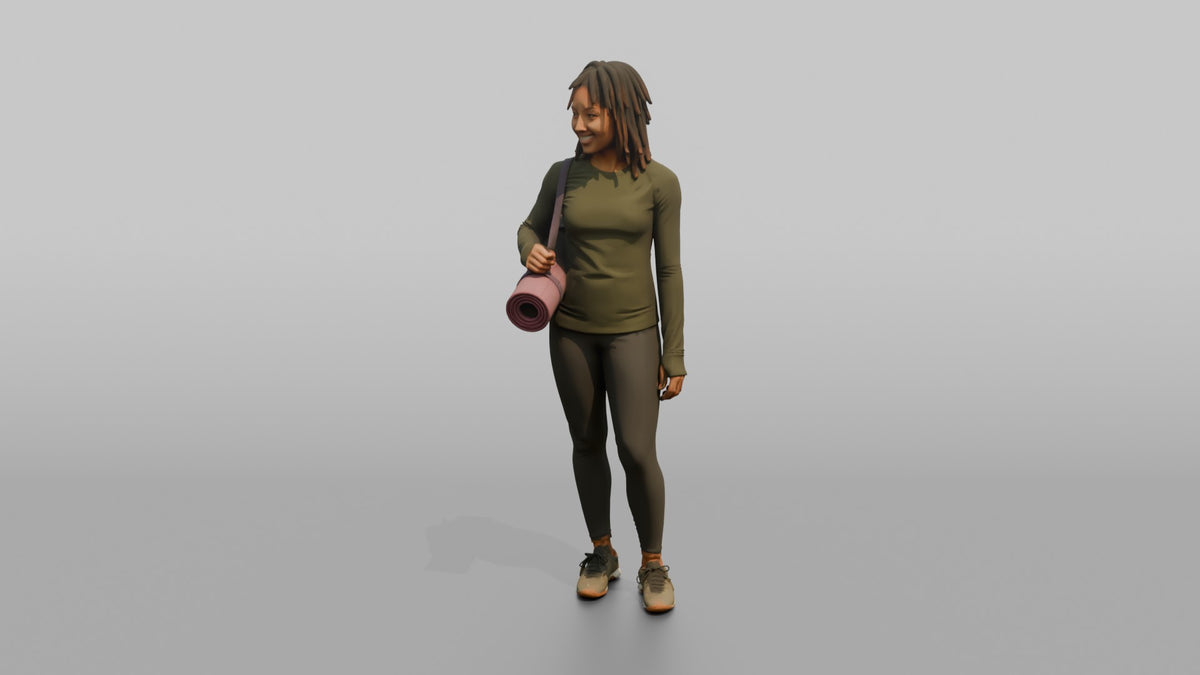 Mother Carrying A Yoga Mat Rolled Under One Arm - 3D character model, view 4