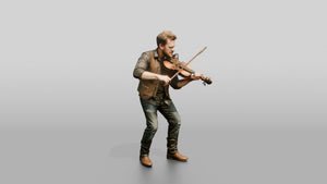 Bluegrass Fiddler Bowing Weathered Fiddle - 3D character model, view 1