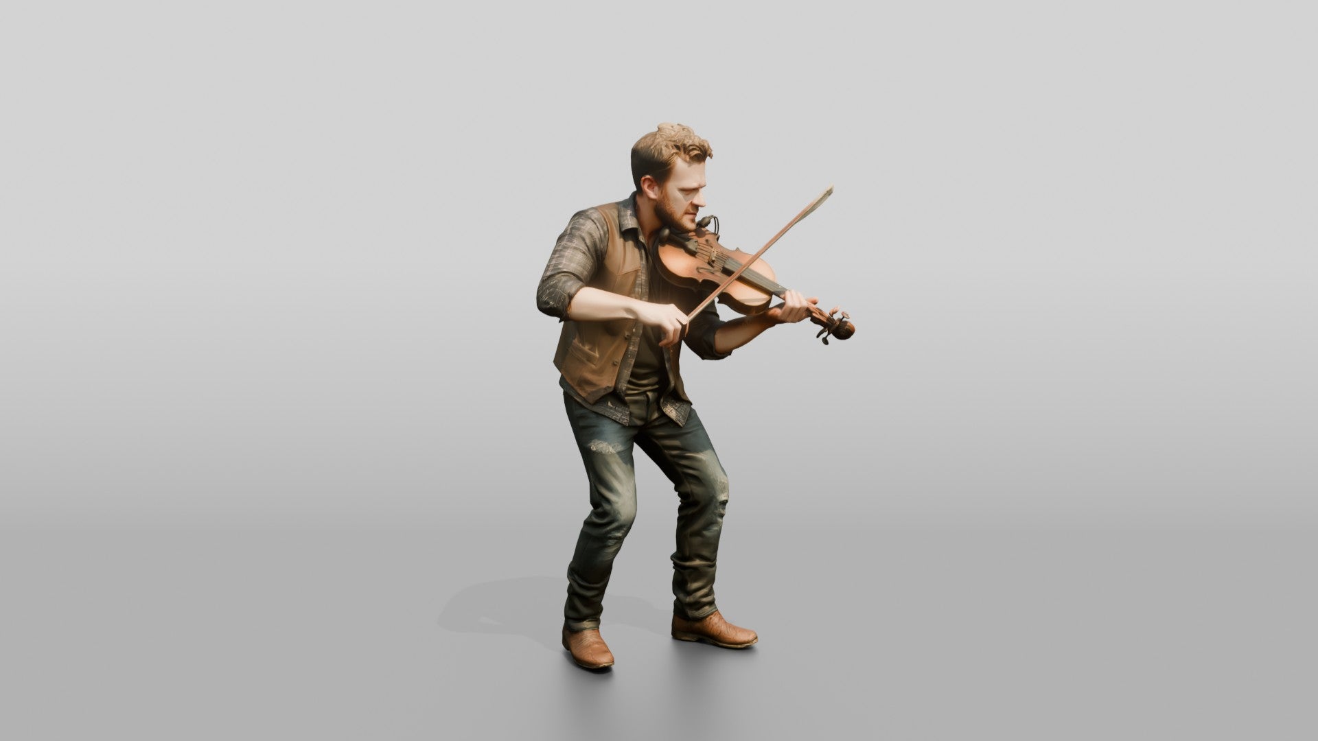 Bluegrass Fiddler Bowing Weathered Fiddle