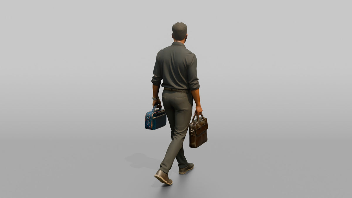 Father Carrying A Briefcase In One Hand And A Lunchbox In The Other - 3D character model, view 3