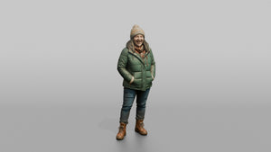 British Woman Laughing in a Puffer Jacket - 3D character model, view 1