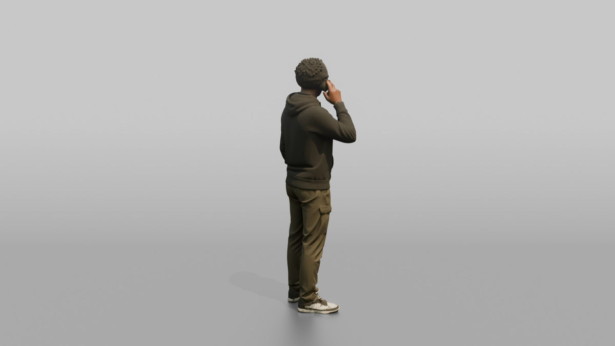 Club DJ Man Wearing Headphones, One Hand Adjusting Them - 3D character model, view 3