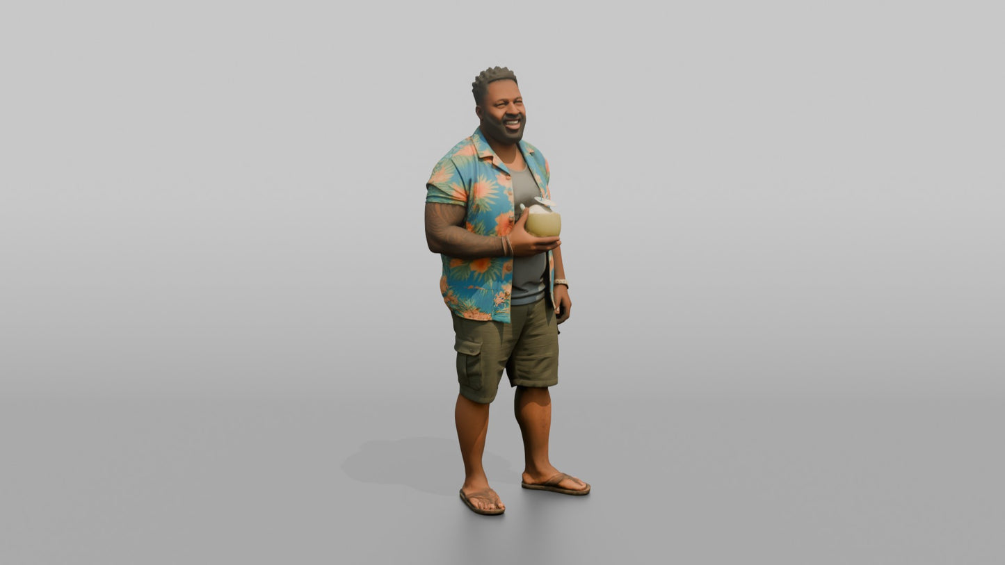 Vacationer Wearing Open Hawaiian Shirt