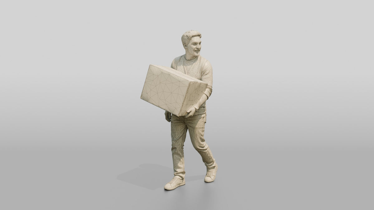 Man Carrying Cardboard Box - wireframe topology preview