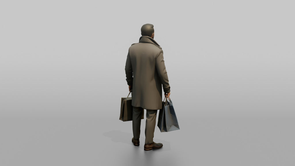 Middle Eastern Man in Trench Coat with Shopping Bags