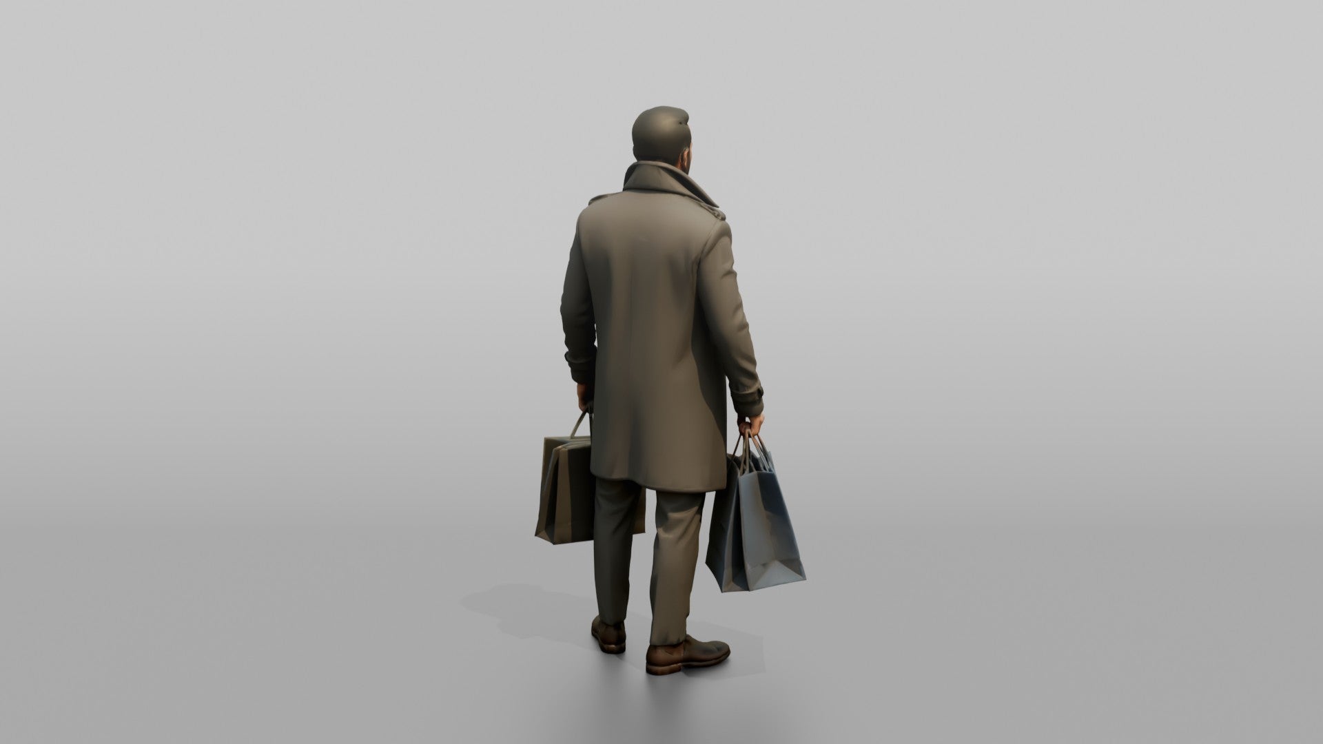 Middle Eastern Man in Trench Coat with Shopping Bags