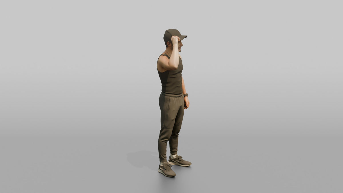 Fitness Influencer Man Standing With One Hand Adjusting A Cap - 3D character model, view 2