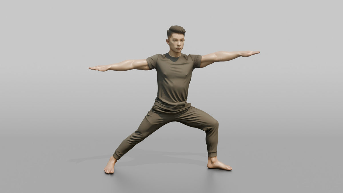 Fitness Influencer Man Holding A Warrior-pose Stretch - 3D character model, view 5