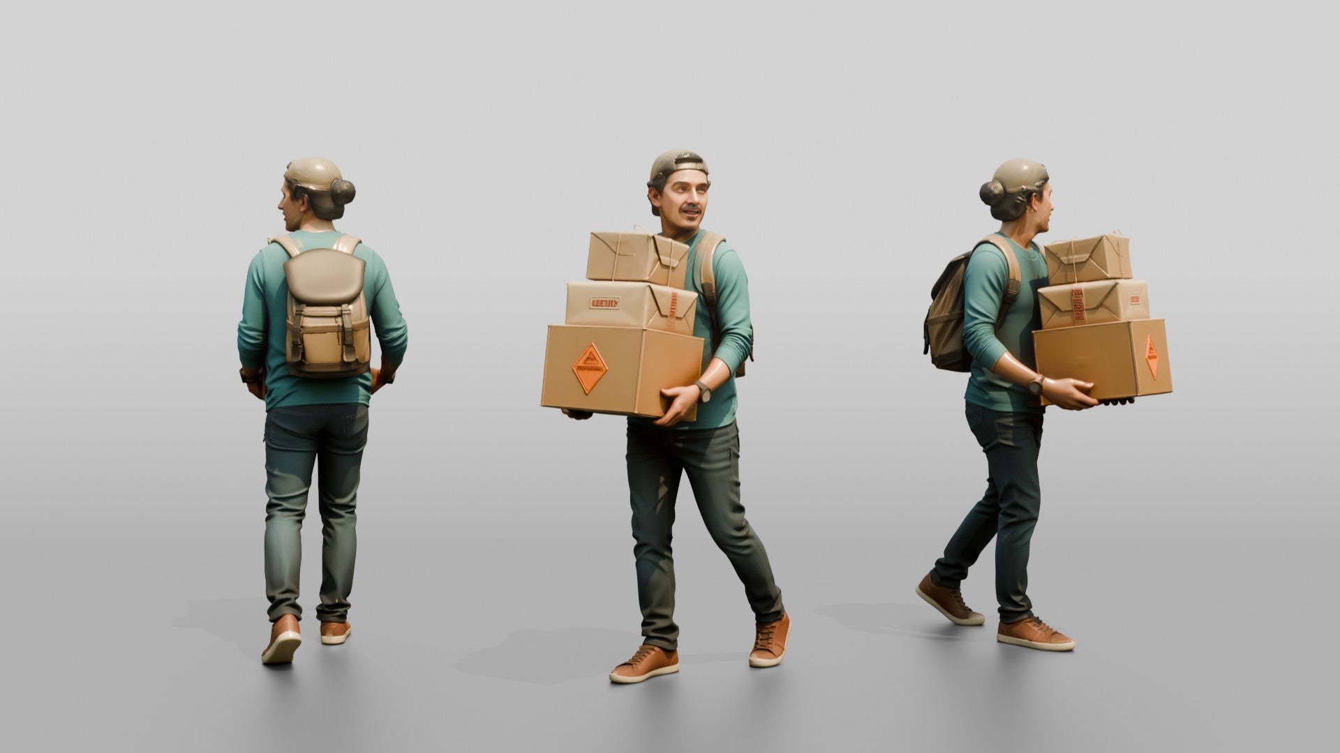 Man Carrying Stacked Boxes