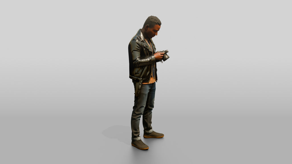 African Man in a Leather Jacket Checking a Camera