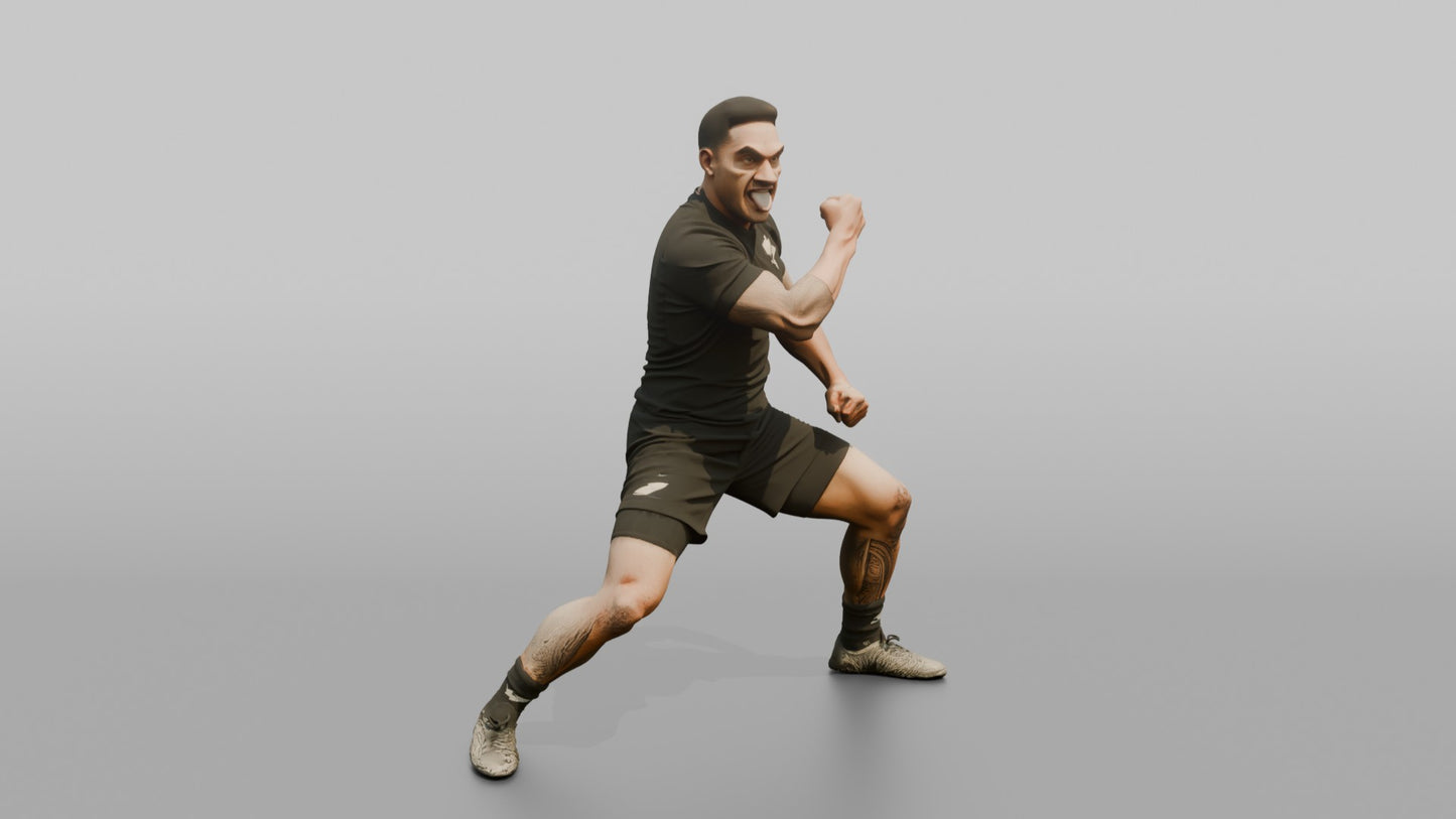 Polynesian Player in a Haka Opening Stance