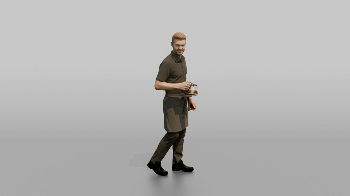 Server Man Carrying A Coffee Pot In One Hand - 3D character model