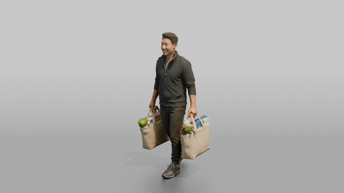 Father Carrying Two Grocery Bags, One In Each Hand - 3D character model, view 4