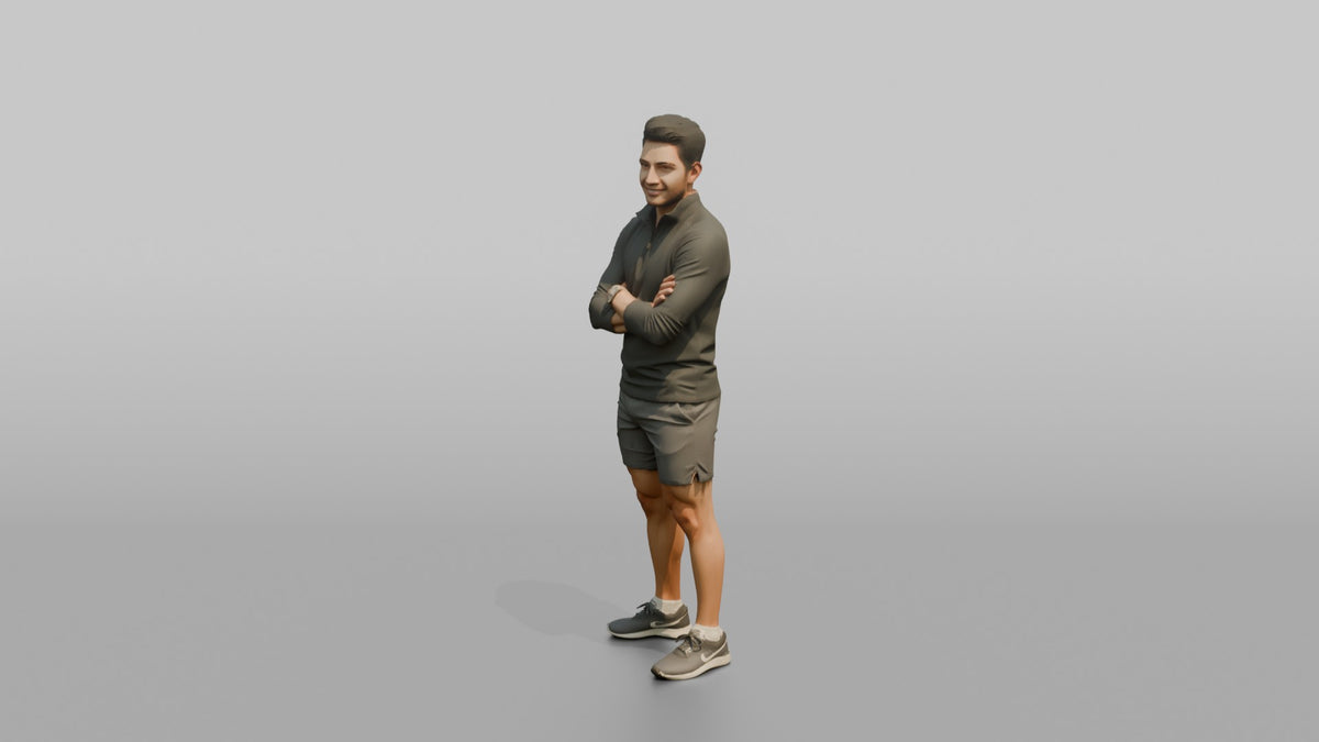 Fitness Influencer Man Standing Relaxed, Arms Crossed Loosely - 3D character model, view 4