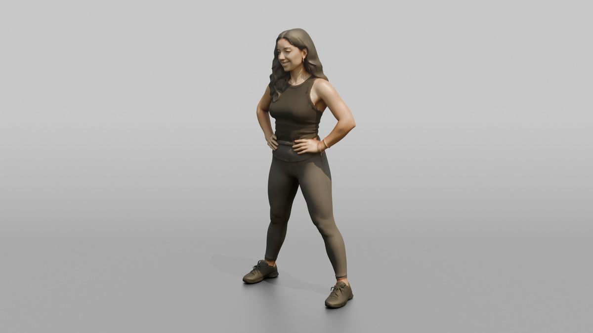 Physique Model Woman Standing In A Confident Wide Stance, Hands On Hips - 3D character model, view 4