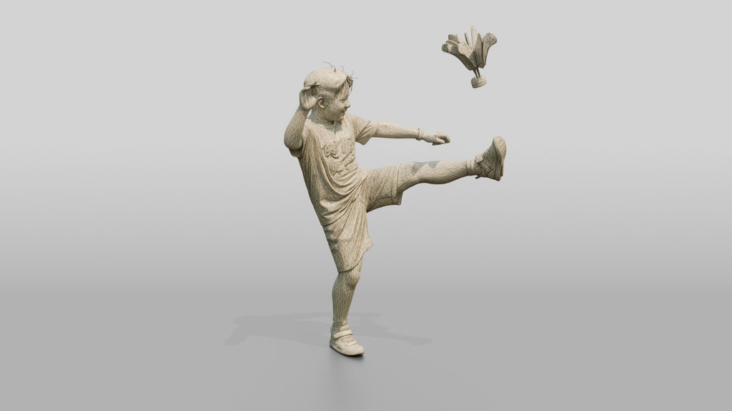 Chinese Boy Playing Jianzi Shuttlecock