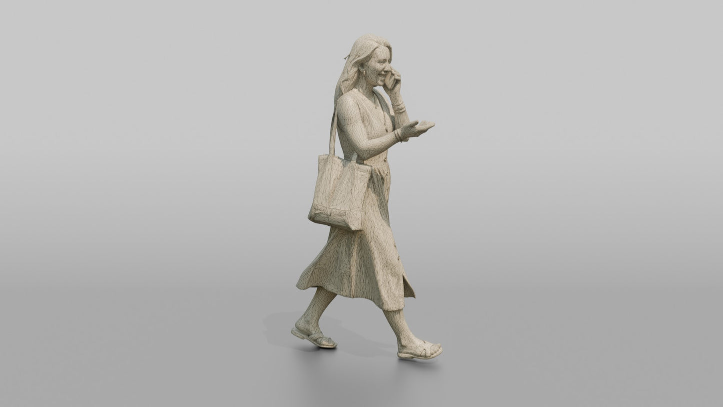 Dutch Woman Walking in a Linen Sundress, Phone in Hand