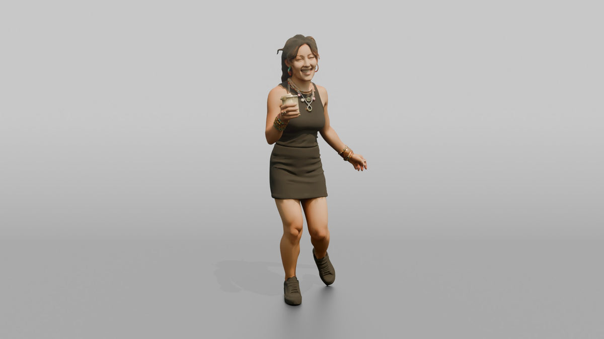 Patron Woman Wearing Chunky Colorful Jewelry, Dancing With A Drink In Hand - 3D character model