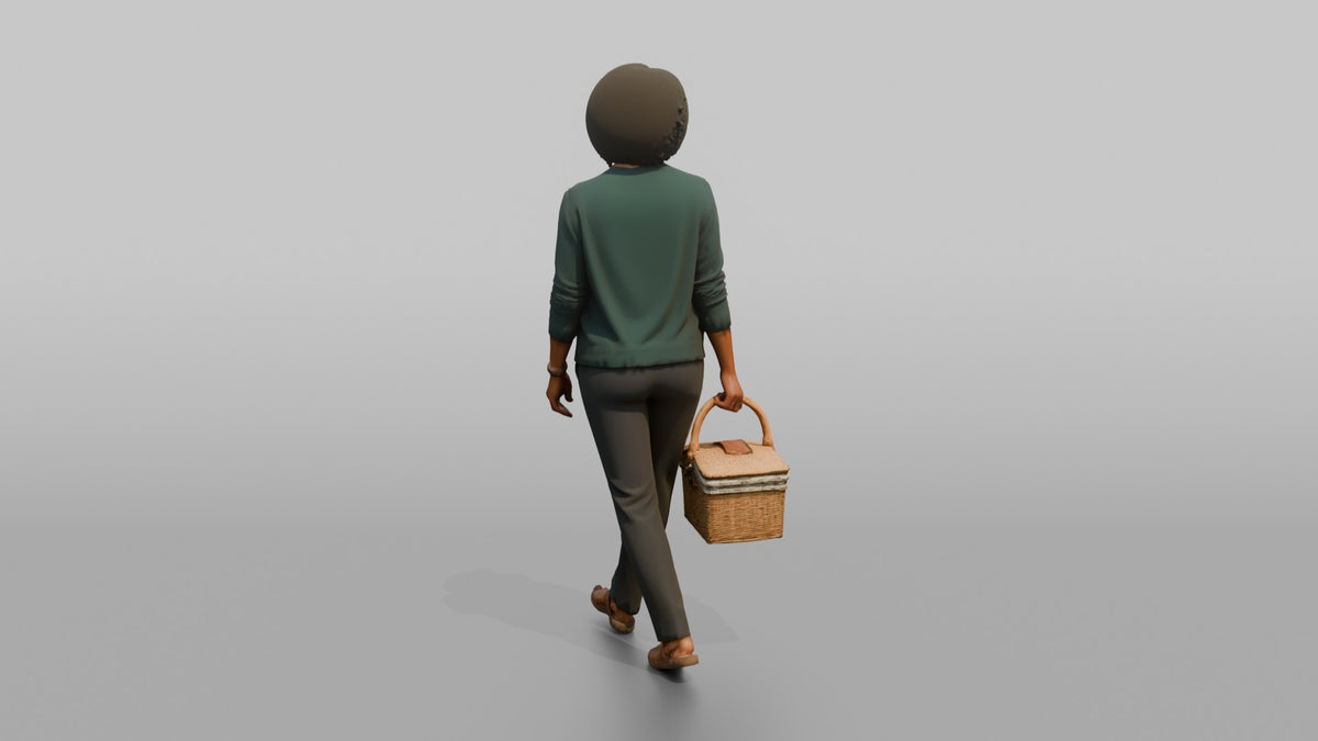 Mother Carrying A Picnic Basket By Its Handle - 3D character model, view 3