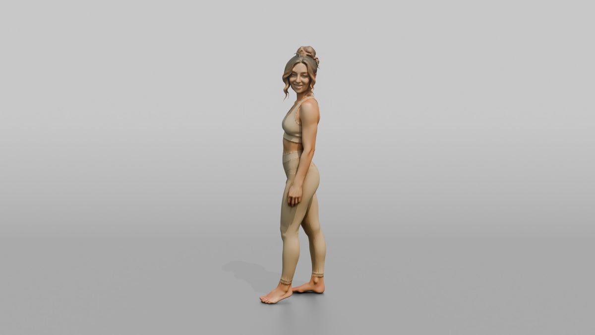 Fitness Influencer Woman Standing At A Slight Angle Looking Over The Shoulder - 3D character model, view 5