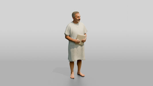 Elderly Man Patient Holding a Notebook - 3D character model, view 1