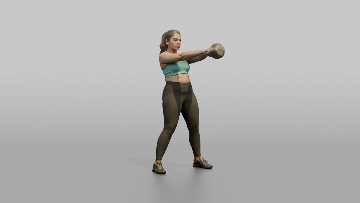 Weightlifter Woman Performing A Kettlebell Swing - 3D character model, view 4