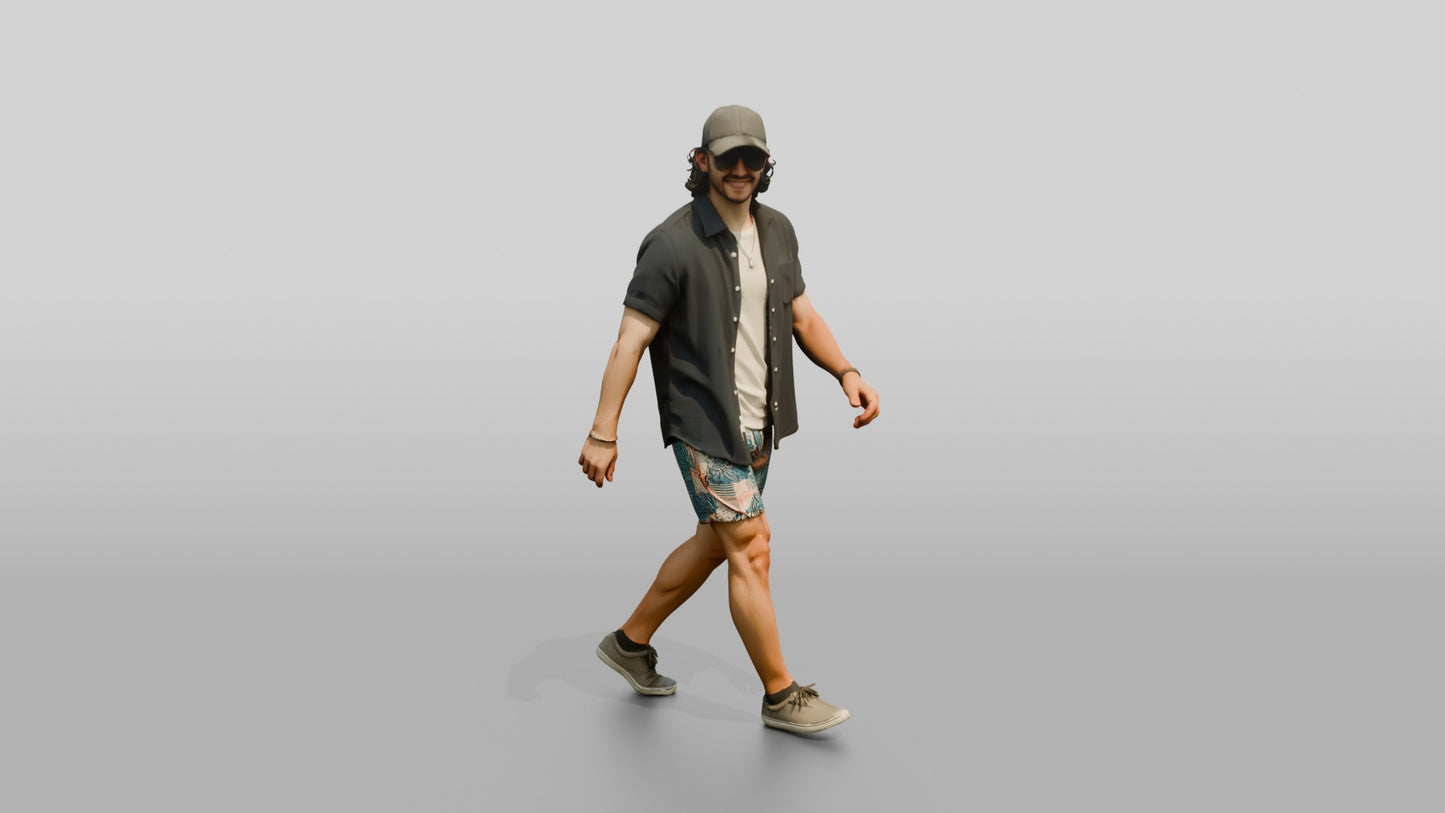 Latino Man Walking the Boardwalk in Linen Shirt