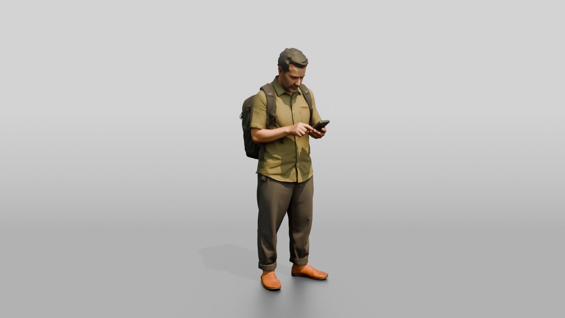 African Man with a Backpack Checking His Phone