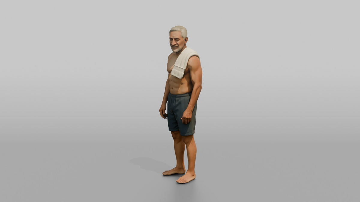 Spa Client Man Standing With A Small Hand Towel Over One Shoulder, Relaxed - 3D character model, view 4