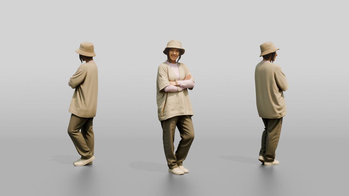 Woman Standing in Crossed-Arm Beach Pose - 3D character model