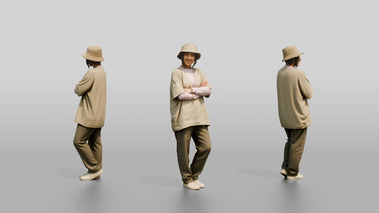 Woman Standing in Crossed-Arm Beach Pose - 3D character model