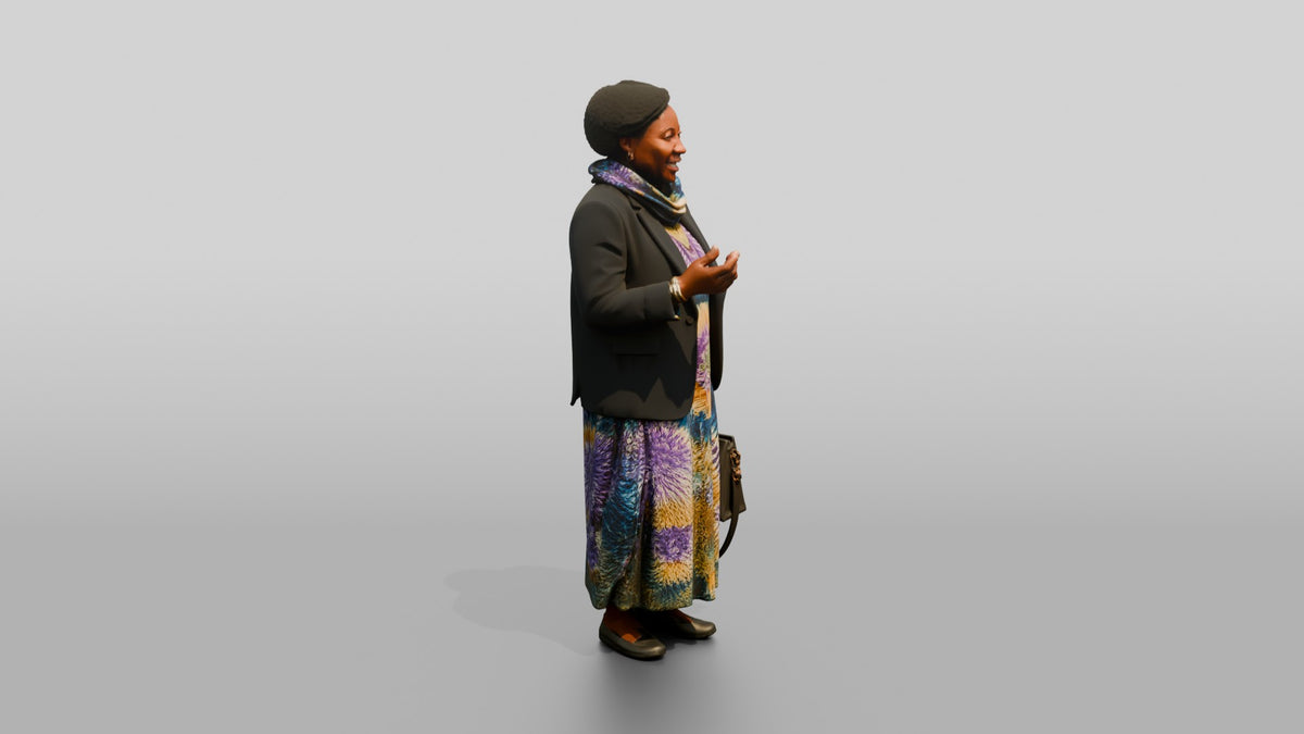 Woman in a Blazer Over a Tie-Dye Dress - 3D character model, view 2