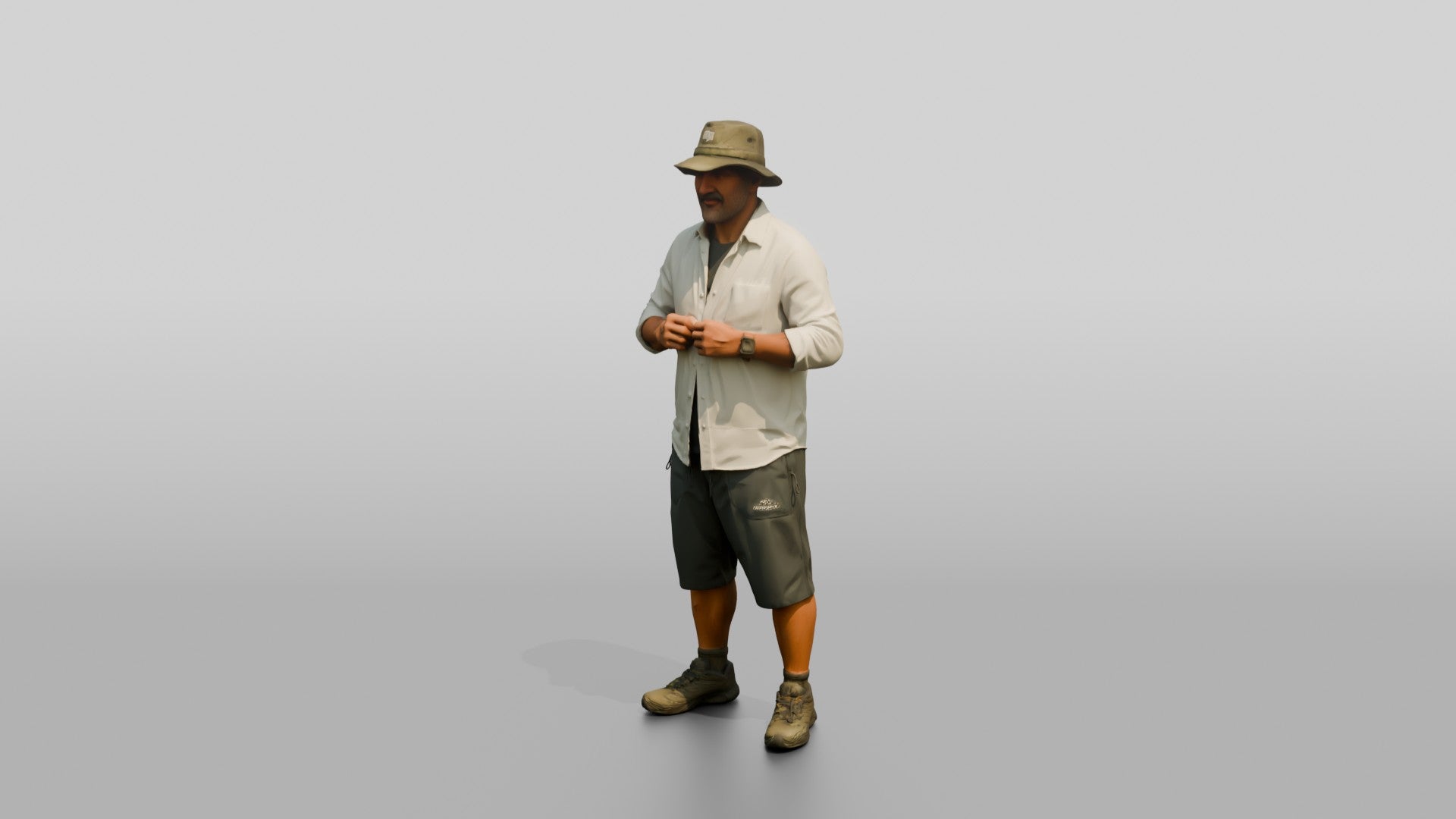 Man Fixing Button on Linen Shirt