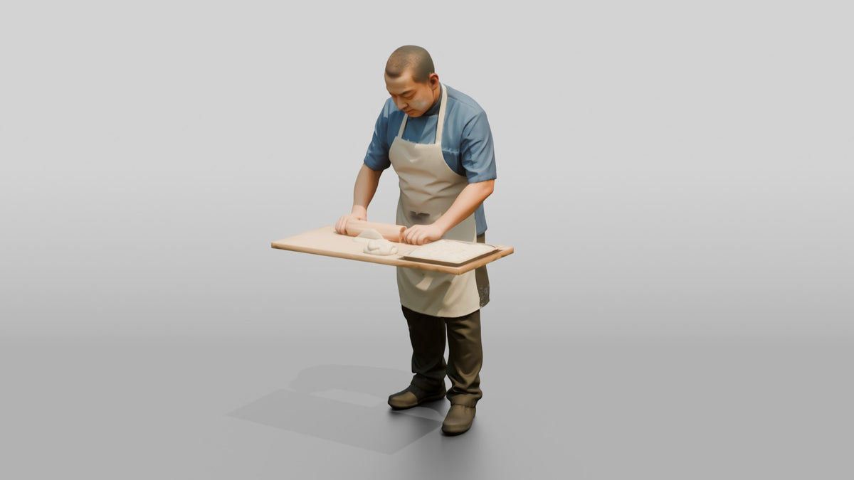 Dim Sum Chef Rolling Dumpling Wrappers - 3D character model, view 4