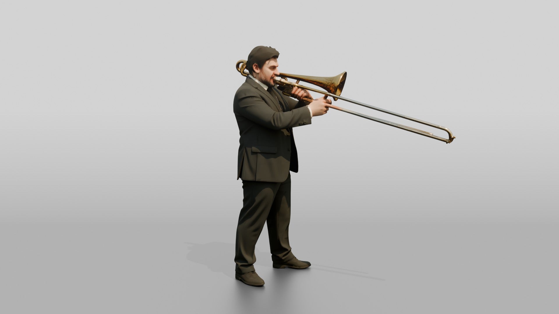 Trombone Player Extending Slide