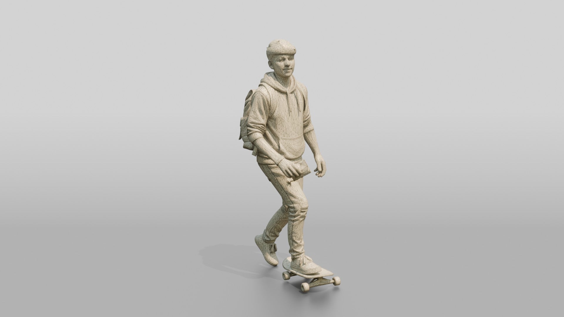 Teen Boy Riding Skateboard with Backpack and Phone