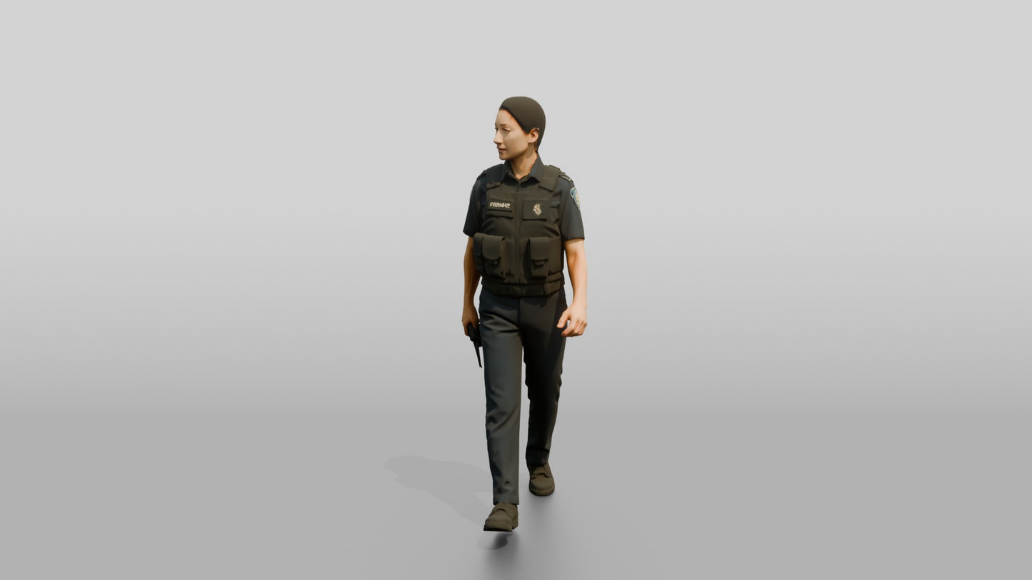 Female Police Officer Turning While Walking