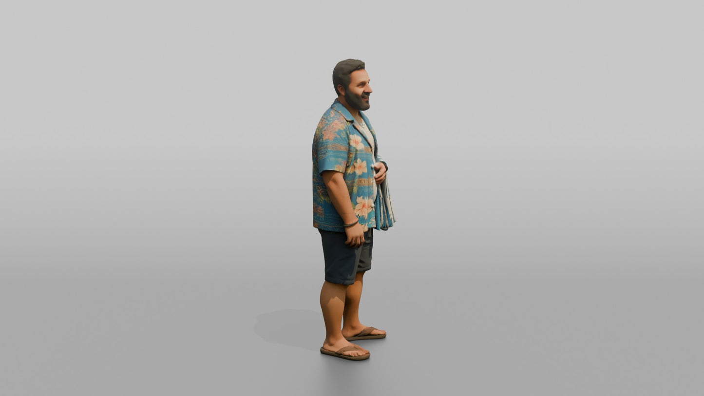Vacationer Wearing Open Hawaiian Shirt