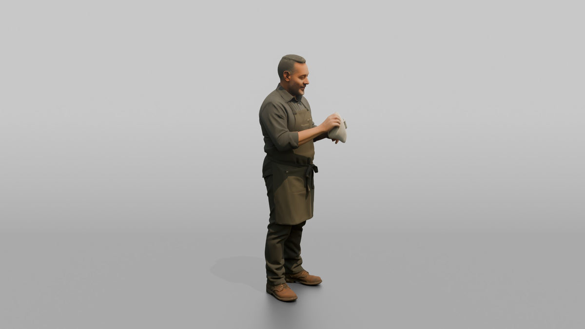Bartender Man Polishing A Wine Glass With A Cloth - 3D character model, view 2
