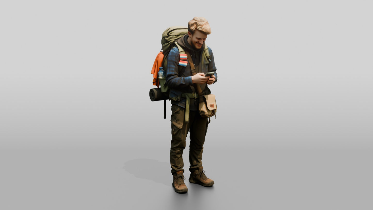 Weary Backpacker Checking Phone Map
