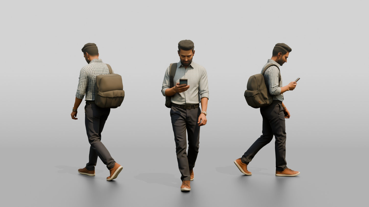 Commuter Checking His Phone with a Backpack