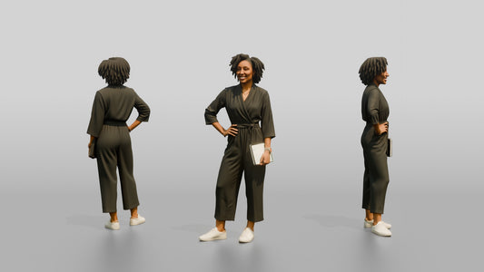 Woman with a Laptop and Hand on Hip