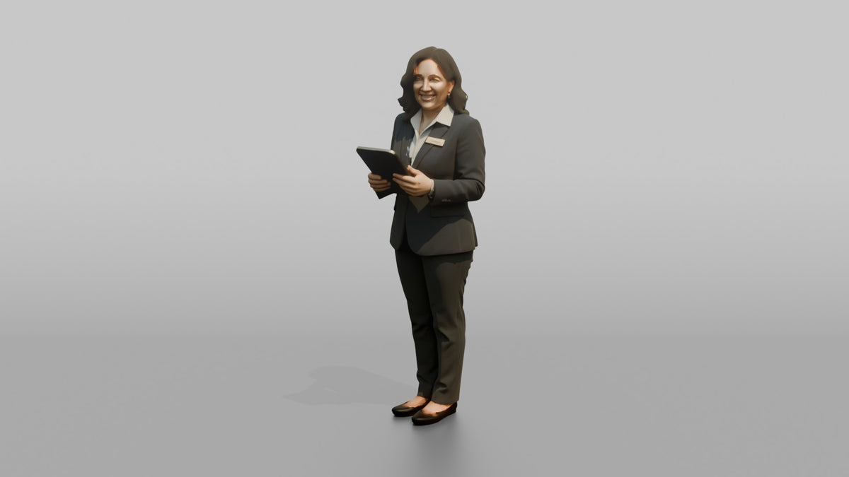 Receptionist Woman Holding A Tablet Device - 3D character model, view 4