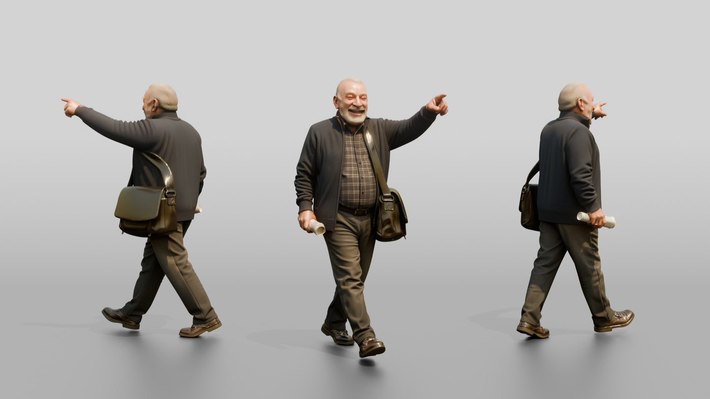 Elderly Man Pointing While Walking