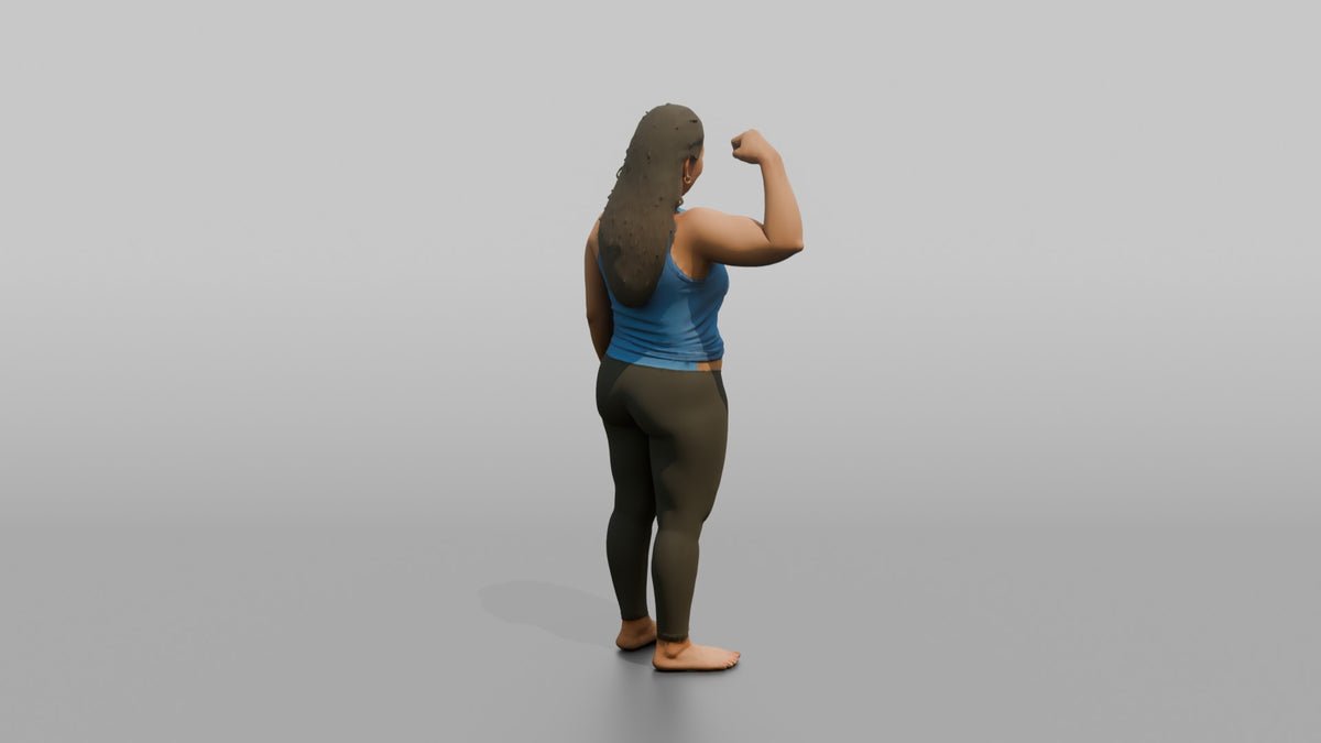 Physique Model Woman Flexing One Arm To Show Off The Bicep - 3D character model, view 3